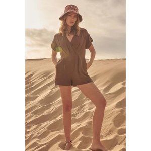 Promesa Large Beige Linen One With Nature Minimalist Boho Casual Vacation Romper